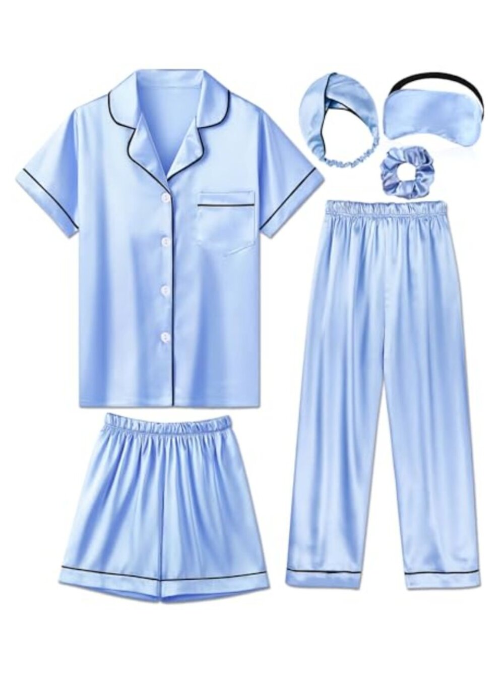 Girls Satin Silk Pajama Set 6pc Short Sleeve Sleepwear